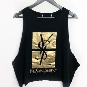 Vintage YSL Black & Gold Cropped Parody Tank